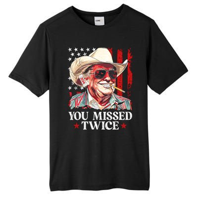 You Missed Twice Western Trump Cowboy Trump 2024 Us Flag Tall Fusion ChromaSoft Performance T-Shirt