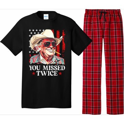 You Missed Twice Western Trump Cowboy Trump 2024 Us Flag Pajama Set