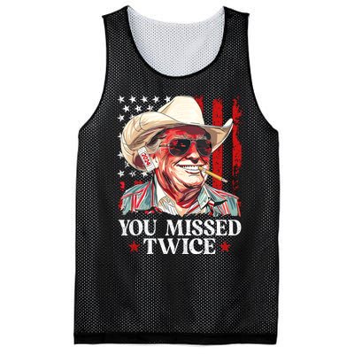 You Missed Twice Western Trump Cowboy Trump 2024 Us Flag Mesh Reversible Basketball Jersey Tank