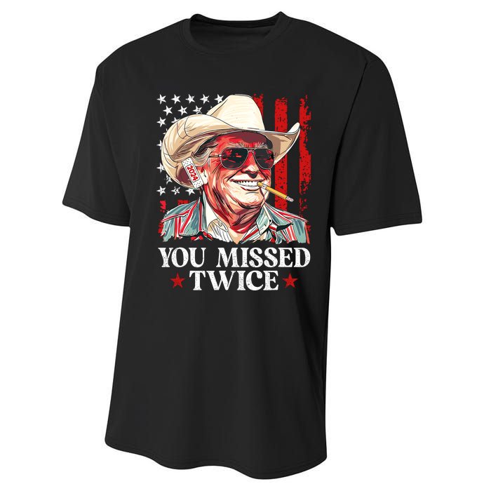 You Missed Twice Western Trump Cowboy Trump 2024 Us Flag Performance Sprint T-Shirt