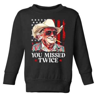 You Missed Twice Western Trump Cowboy Trump 2024 Us Flag Toddler Sweatshirt