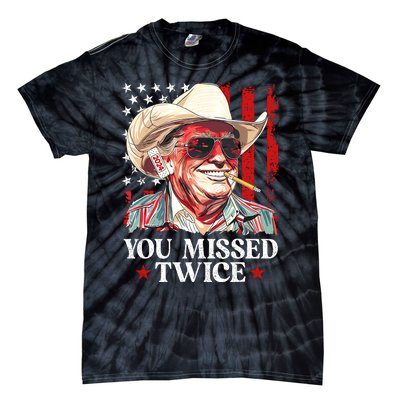 You Missed Twice Western Trump Cowboy Trump 2024 Us Flag Tie-Dye T-Shirt