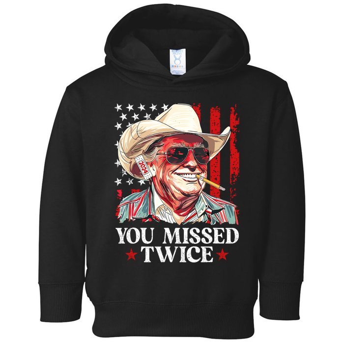 You Missed Twice Western Trump Cowboy Trump 2024 Us Flag Toddler Hoodie