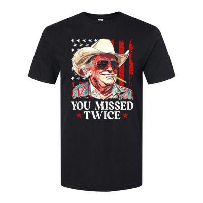 You Missed Twice Western Trump Cowboy Trump 2024 Us Flag Softstyle CVC T-Shirt