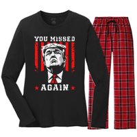 You Missed Twice You Missed Again 20 Trump Vance Election Women's Long Sleeve Flannel Pajama Set 