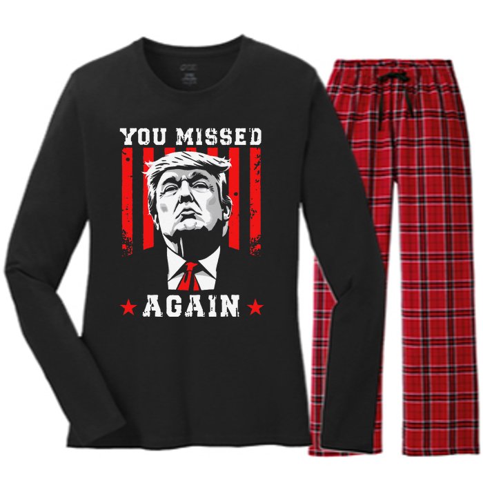 You Missed Twice You Missed Again 20 Trump Vance Election Women's Long Sleeve Flannel Pajama Set 