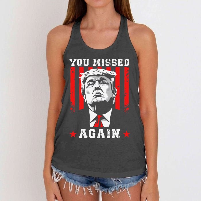 You Missed Twice You Missed Again 20 Trump Vance Election Women's Knotted Racerback Tank