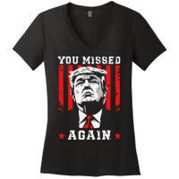 You Missed Twice You Missed Again 20 Trump Vance Election Women's V-Neck T-Shirt