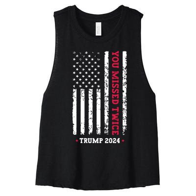 You Missed Twice You Missed Again Trump 2024 Women's Racerback Cropped Tank