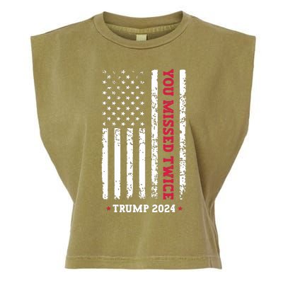 You Missed Twice You Missed Again Trump 2024 Garment-Dyed Women's Muscle Tee