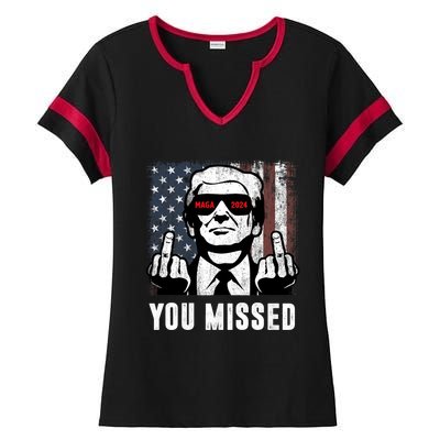 You Missed Trump Fingers Usa Maga 2024 Trump 2024 You Missed Patriotic Ladies Halftime Notch Neck Tee