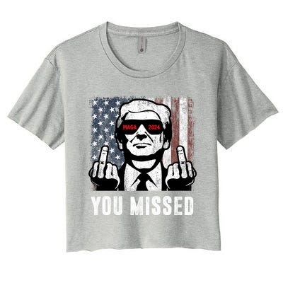 You Missed Trump Fingers Usa Maga 2024 Trump 2024 You Missed Patriotic Women's Crop Top Tee