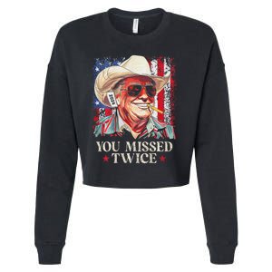 You Missed Twice Western Cowboy Trump 2024 Us Flag Cropped Pullover Crew