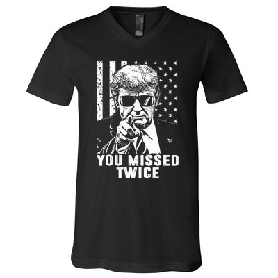 You Missed Twice Trump 2024 Us American Flag V-Neck T-Shirt