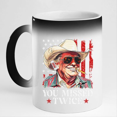 You Missed Twice Western Trump Cowboy Trump 2024 Us Flag Gift 11oz Black Color Changing Mug