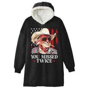 You Missed Twice Western Trump Cowboy Trump 2024 Us Flag Gift Hooded Wearable Blanket