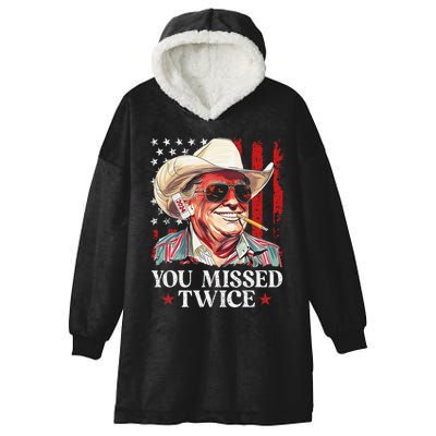 You Missed Twice Western Trump Cowboy Trump 2024 Us Flag Gift Hooded Wearable Blanket