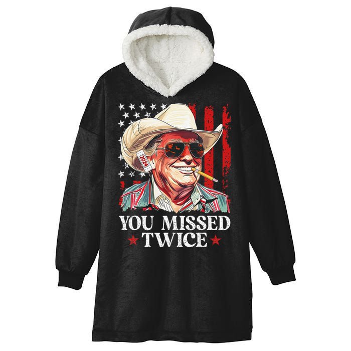 You Missed Twice Western Trump Cowboy Trump 2024 Us Flag Gift Hooded Wearable Blanket