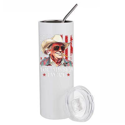 You Missed Twice Western Trump Cowboy Trump 2024 Us Flag Gift Stainless Steel Tumbler