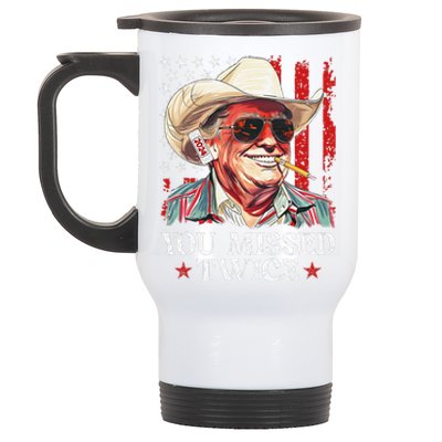 You Missed Twice Western Trump Cowboy Trump 2024 Us Flag Gift Stainless Steel Travel Mug