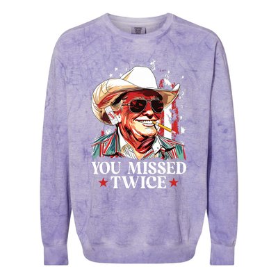 You Missed Twice Western Trump Cowboy Trump 2024 Us Flag Colorblast Crewneck Sweatshirt