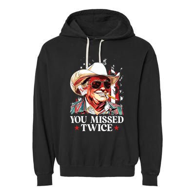 You Missed Twice Western Trump Cowboy Trump 2024 Us Flag Garment-Dyed Fleece Hoodie