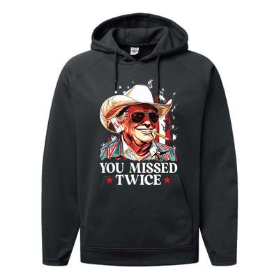 You Missed Twice Western Trump Cowboy Trump 2024 Us Flag Performance Fleece Hoodie