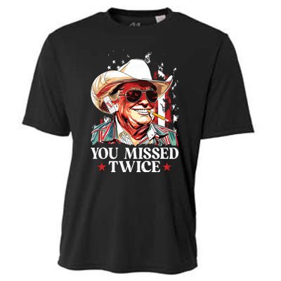 You Missed Twice Western Trump Cowboy Trump 2024 Us Flag Cooling Performance Crew T-Shirt