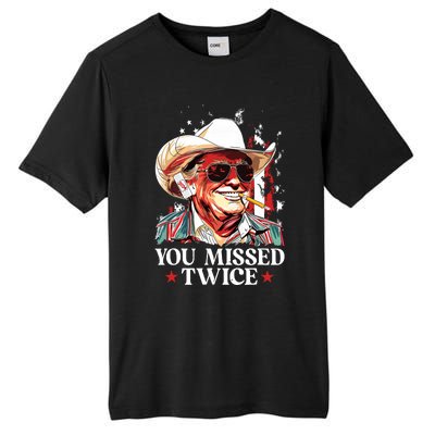 You Missed Twice Western Trump Cowboy Trump 2024 Us Flag Tall Fusion ChromaSoft Performance T-Shirt