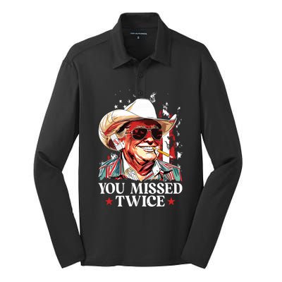 You Missed Twice Western Trump Cowboy Trump 2024 Us Flag Silk Touch Performance Long Sleeve Polo