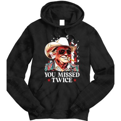 You Missed Twice Western Trump Cowboy Trump 2024 Us Flag Tie Dye Hoodie