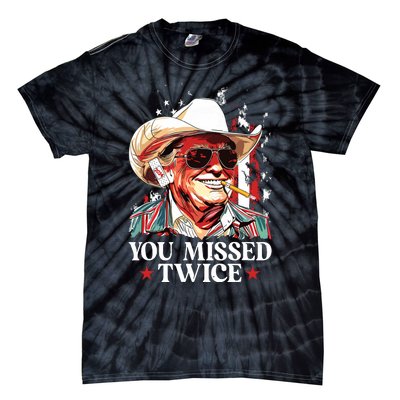 You Missed Twice Western Trump Cowboy Trump 2024 Us Flag Tie-Dye T-Shirt