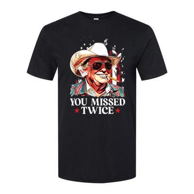 You Missed Twice Western Trump Cowboy Trump 2024 Us Flag Softstyle CVC T-Shirt