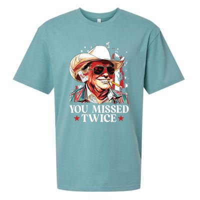 You Missed Twice Western Trump Cowboy Trump 2024 Us Flag Sueded Cloud Jersey T-Shirt