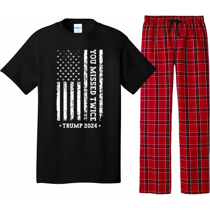 You Missed Twice You Missed Again Trump 2024 Us Flag Pajama Set