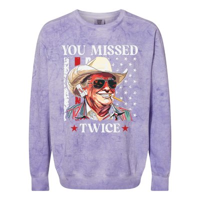 You Missed Twice Western Trump Cowboy Trump 2024 Colorblast Crewneck Sweatshirt