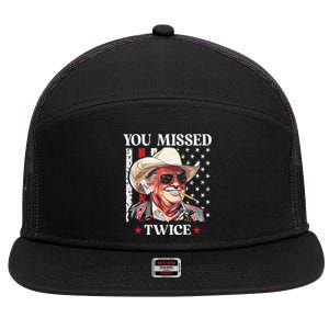 You Missed Twice Western Trump Cowboy Trump 2024 7 Panel Mesh Trucker Snapback Hat