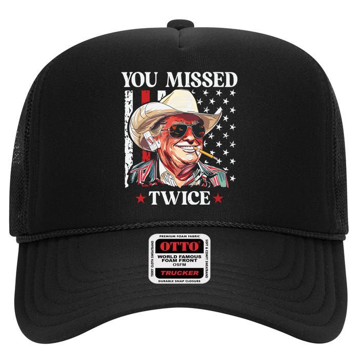 You Missed Twice Western Trump Cowboy Trump 2024 High Crown Mesh Back Trucker Hat