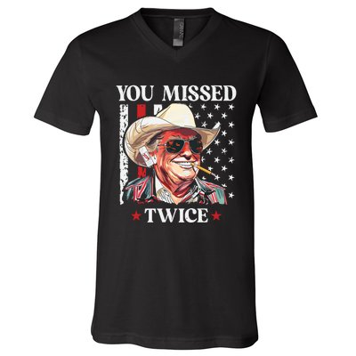 You Missed Twice Western Trump Cowboy Trump 2024 V-Neck T-Shirt