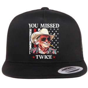 You Missed Twice Western Trump Cowboy Trump 2024 Flat Bill Trucker Hat