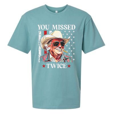 You Missed Twice Western Trump Cowboy Trump 2024 Sueded Cloud Jersey T-Shirt