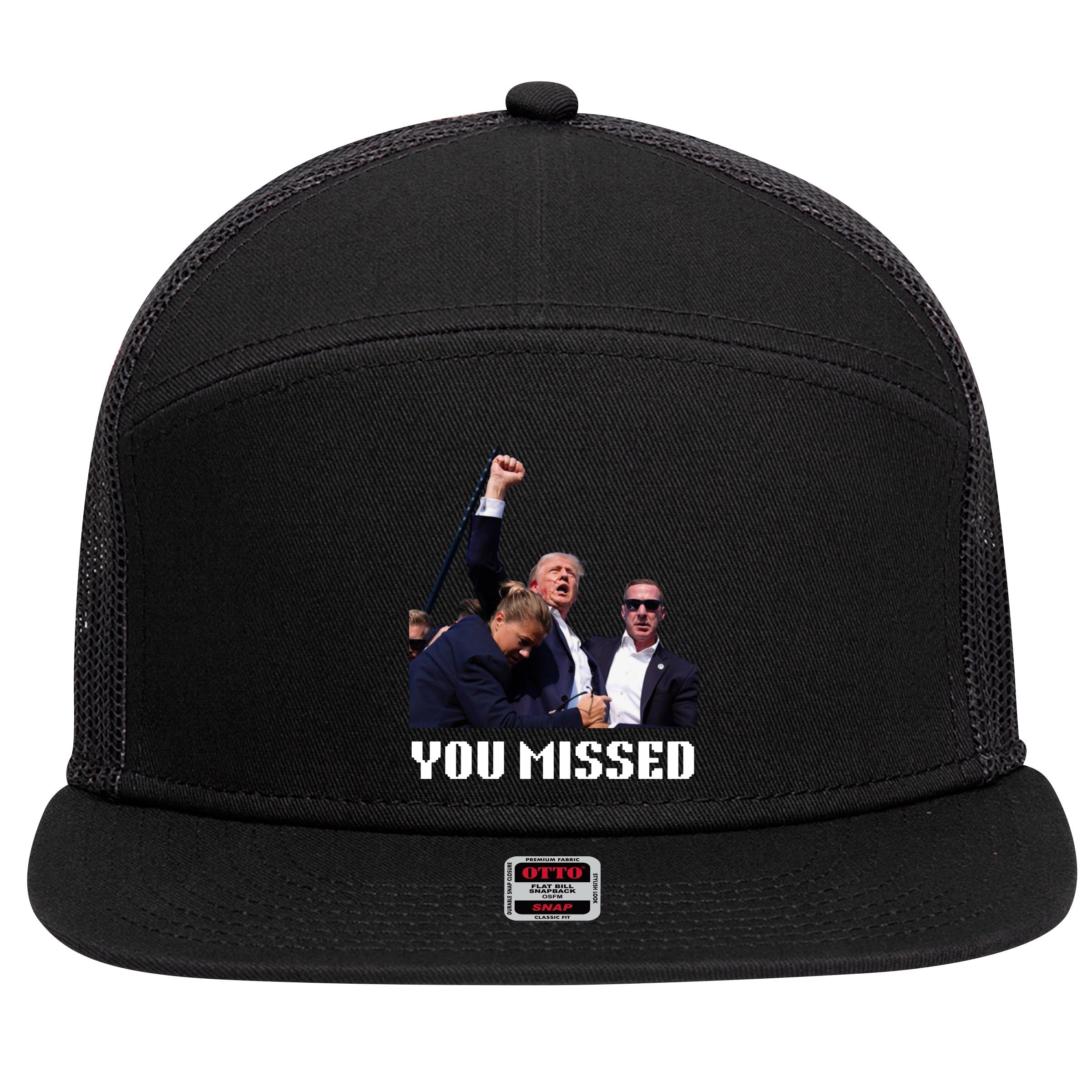 You Missed Trump 2024 7 Panel Mesh Trucker Snapback Hat
