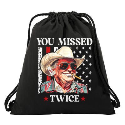 You Missed Twice Western Trump Cowboy Trump 2024 Drawstring Bag