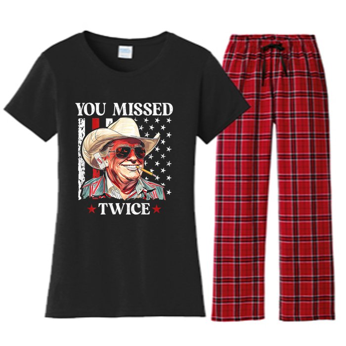 You Missed Twice Western Trump Cowboy Trump 2024 Women's Flannel Pajama Set