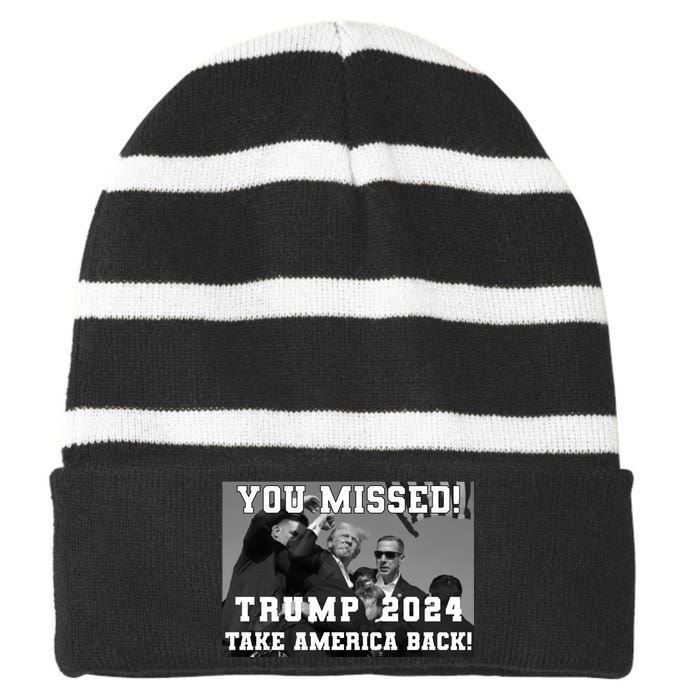 You Missed Trump 2024 Take America Back Pennsylvania Rally Striped Beanie with Solid Band