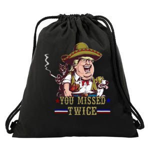 You Missed Twice Cow Western Trump 2024 Cats Dogs Drawstring Bag