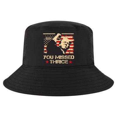 You Missed Thrice Trump Western Cowboy Three Times Us Flag Cool Comfort Performance Bucket Hat