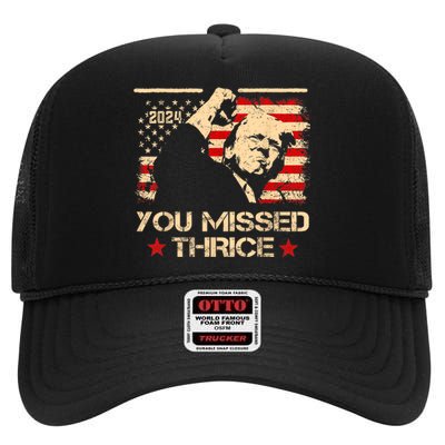 You Missed Thrice Trump Western Cowboy Three Times Us Flag High Crown Mesh Back Trucker Hat