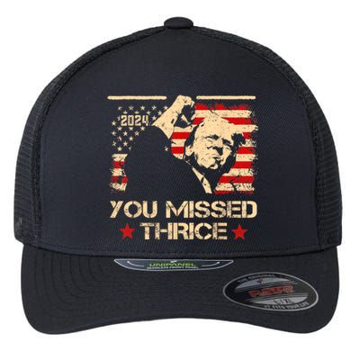 You Missed Thrice Trump Western Cowboy Three Times Us Flag Flexfit Unipanel Trucker Cap