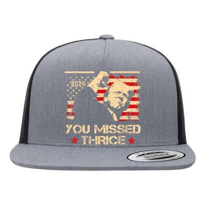 You Missed Thrice Trump Western Cowboy Three Times Us Flag Flat Bill Trucker Hat